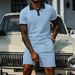 Men's Jacquard Polo & Shorts Set – Premium Breathable Polyester Summer Outfit With Contrast Collar (S-Xxxl, White/Grey/Black/Khaki/Light Blue)_viptrois.com