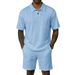 Men's Casual Polo Shirt & Shorts Set - Breathable Summer 2-Piece Outfit In Solid & Jacquard Colors (White, Black, Olive, Sky Blue, Gray, Khaki)_viptrois.com