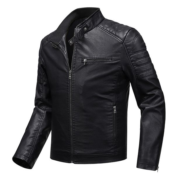 2025 Mens Leather Jacket Slim Fit Biker Coat Thin Spring Autumn Stand Collar Plus Size Motorcycle Outerwear_viptrois.com