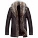 Men's Premium Raccoon Fur-Lined Leather Coat, Mid-Length Winter Jacket With Thick Fur Collar, Classic Black/Red Brown, Straight Cut For Business_viptrois.com