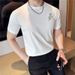 Men's Slim Fit Cotton T-Shirt - Round Neck Daisy Embroidery Half Sleeve Tee_viptrois.com