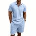 Men's American Style Casual Vacation Commuter Polo Shirt And Shorts Set Summer Linen Plus Size Simple Beachwear With Short Sleeves_viptrois.com