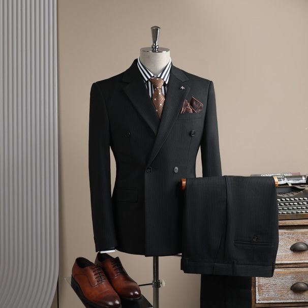 Men's Slim-Fit Blazer Suit Set -Inspired | Double-Breasted & Wrinkle-Free For Weddings & Business_viptrois.com