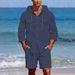 Men's Linen Casual Fashion Suit Long Sleeved Top And Five Point Shorts_viptrois.com
