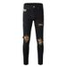 Men's Clothing American High Street Black Men's Cross Border Jeans Slim Fit Ripped Leopard Patch Beggar Stretch Trendy Men's Clothing_viptrois.com