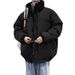 Unisex Stand Collar Puffer Jacket Winter Warm Oversized Thickened Coat Fleece Lined Zip Up Outerwear For Plus Size Men & Women_viptrois.com