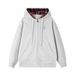Men's Clothing American Plaid Cardigan Sweatshirt Boutique Embroidery US Loose Hooded Top Couple Trendy Brand Zipper Jacket_viptrois.com