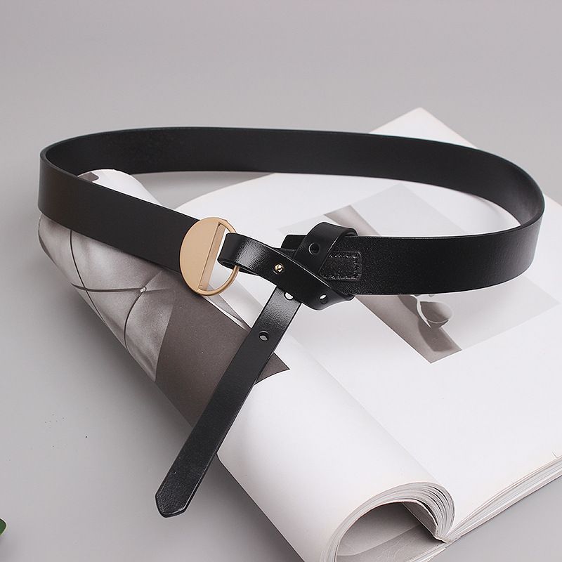 Fashionable semi-circle buckle knotted wide belt women's decorative dress with skirt waist versatile pure cow leather belt_viptrois.com