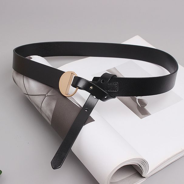 Fashionable semi-circle buckle knotted wide belt women's decorative dress with skirt waist versatile pure cow leather belt_viptrois.com