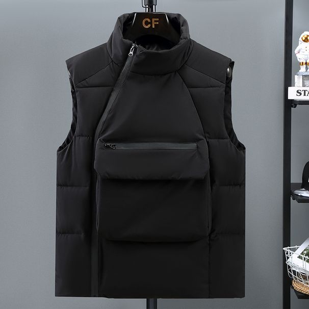 Men's Clothing Cotton Vest With Large Pockets Fashionable And Casual Warm Waistcoat Vest_viptrois.com