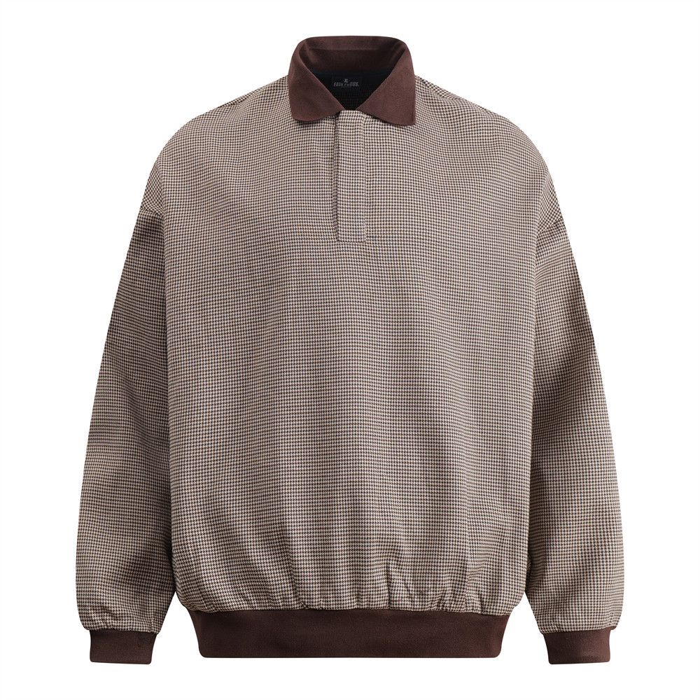 Loose Plaid Long Sleeve Polo Sweatshirt Men's Trendy Brand Vibe Autumn Winter Turn-Down Collar Pullover Sports Shirt_viptrois.com