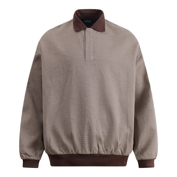 Loose Plaid Long Sleeve Polo Sweatshirt Men's Trendy Brand Vibe Autumn Winter Turn-Down Collar Pullover Sports Shirt_viptrois.com
