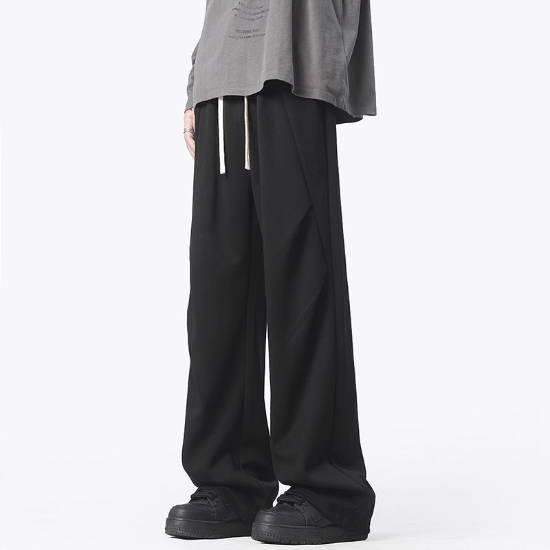 Heavyweight Casual Trousers Trendy Loose Fit Flowing White And Gray Floral Print Wide Leg Versatile Sweatpants for Couples Men's Clothing Bottoms_viptrois.com