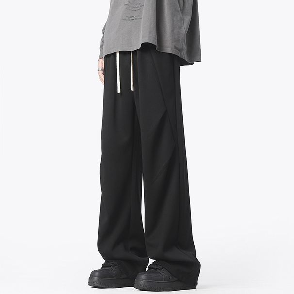 Heavyweight Casual Trousers Trendy Loose Fit Flowing White And Gray Floral Print Wide Leg Versatile Sweatpants for Couples Men's Clothing Bottoms_viptrois.com