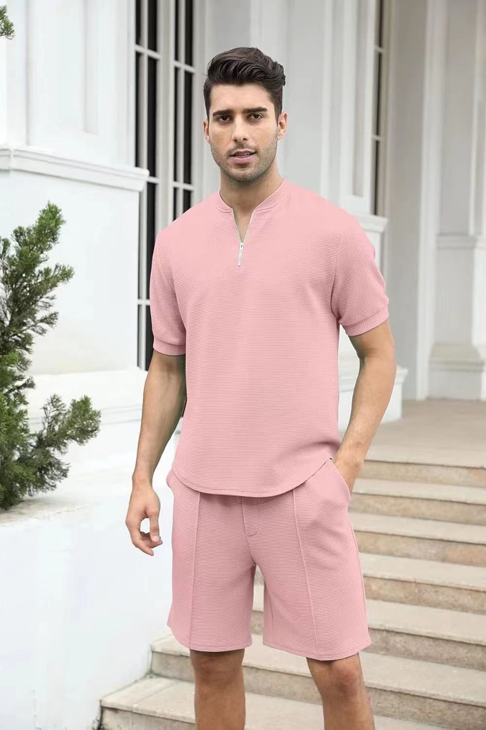 Men's Performance Short Sleeve T-Shirt & Shorts Set – Lightweight Poly-Cotton Blend For Gym & Streetwear (S-XXXL, 6 Colors)_viptrois.com