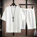 Men's Clothing Men's Sportswear Suit Waffle Suit Summer Short Sleeved T Shirt + Shorts 2 Piece Sports Suit_viptrois.com