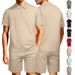 Men's Summer Waffle Knit Short Sleeve Button Down Shirt & Shorts Set - Breathable, Comfortable & Stylish Casual Outfit_viptrois.com