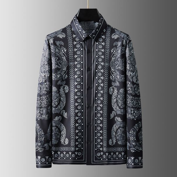 Loom Spring Summer Trendy Brand Retro Pattern Positioning Patchwork Printed Slim Fit Long Sleeve Men's Stylish Vertical_viptrois.com
