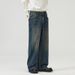 Unisex Vintage Washed Denim Jeans – High Street Relaxed Fit, Straight-Leg & Wide Cuff (S-3XL)_viptrois.com