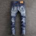 Men's Clothing Fashion Brand Men's Jeans Trendy Retro Blue Washed Ripped Patch Micro Elastic Slim Fit Skinny Pants Men_viptrois.com