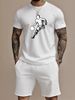 Men's Clothing Retro Letter Printing Round Neck T Shirt Short Sleeve Loose Casual Short Sleeve Suit_viptrois.com