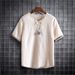 Men's Clothing Linen Cotton Thin Short Sleeved T Shirt_viptrois.com
