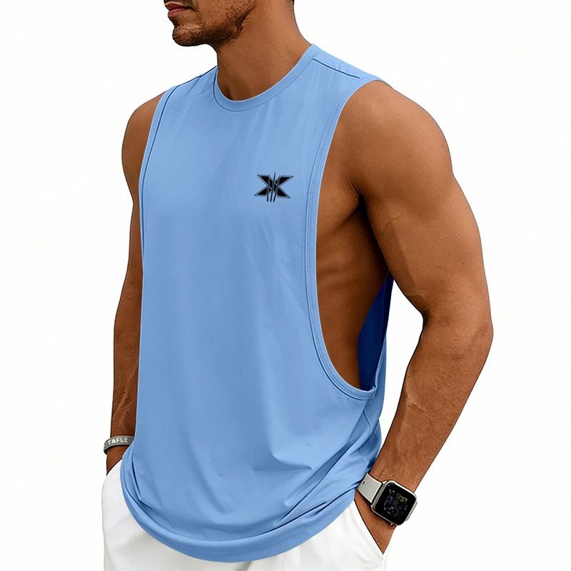 Men's Sleeveless T-Shirt Loose Fit Casual Trendy Training Fitness Printed Logo American Style Vest_viptrois.com