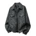 Men's Clothing Speckled Suede Jacket – Vintage-Inspired Lapel Coat, Stretch Polyester Blend, Relaxed Fit (Dark Gray/Caramel/Light Gray)_viptrois.com