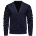 Men's V-Neck Knit Sweater Jacket - Fleece-Lined Slim Fit Cardigan For Casual & Office Wear Trendy Fashion_viptrois.com