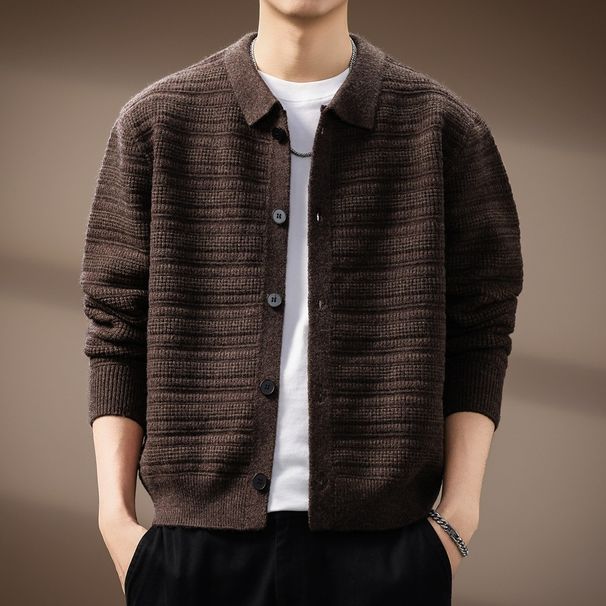 High-End American Retro Cardigan Turn-Down Collar Sweater Men's Autumn New Trendy Brand Loose Casual Lazy Style Knitted_viptrois.com