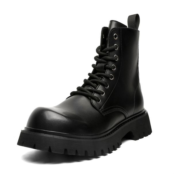 Retro Tooling Black Martin Boots Men's Outdoor Locomotive Boots Heightened Platform High-top Shoes_viptrois.com
