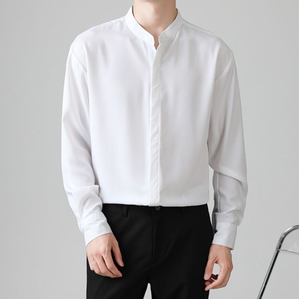 High End Standing Collar Long Sleeved For Men In Spring Autumn, New Business Professional Workwear Shirt With Inner_viptrois.com