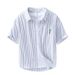 Summer fresh striped short-sleeved shirt men's trendy loose versatile casual literary men's wear embroidered cotton shirt C06_viptrois.com