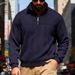 Men's Textured Jacquard Half-Zip Sweatshirt - Heavyweight Stand Collar Pullover With Unique Geometric Pattern, Relaxed Fit For Fall/Winter_viptrois.com