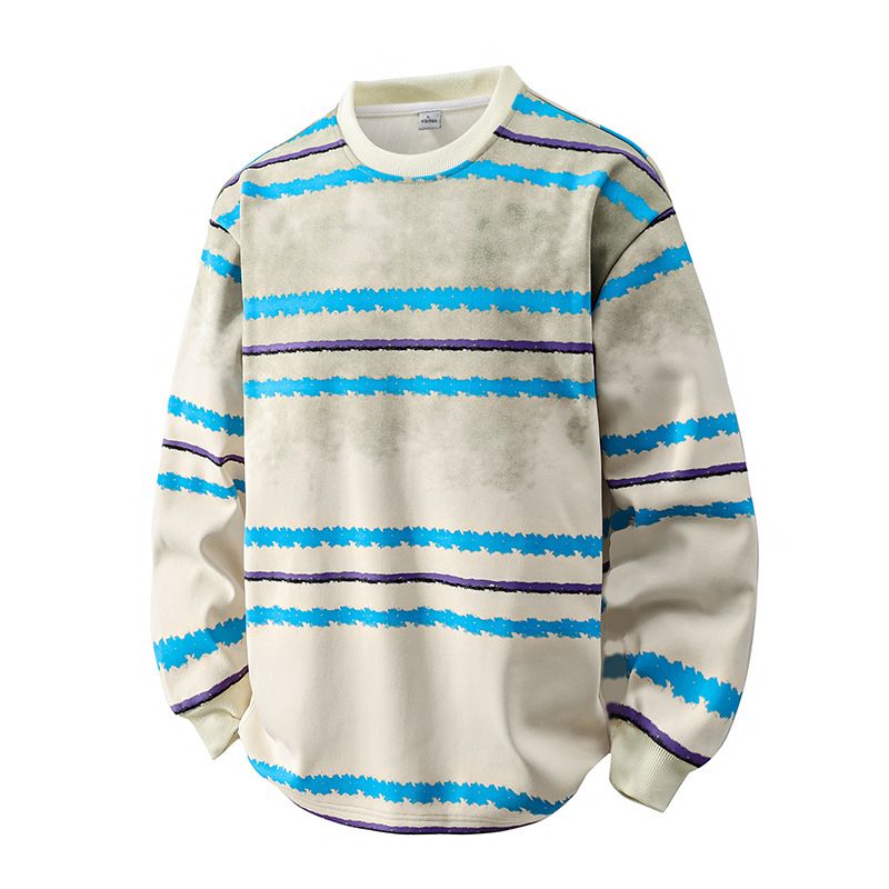 Men's Casual Striped Sweatshirt – Long Sleeve Crewneck Pullover With Color Block Design (White, Grey, Black, Beige)_viptrois.com