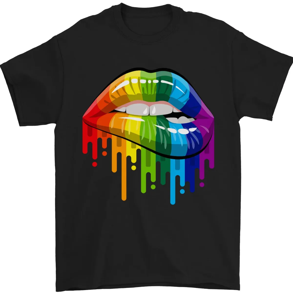 LGBT Bitten Rainbow Lip Gay Pride Day Mens T-Shirt Mens Womens Tees Top 100% Cotton_viptrois.com