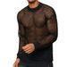 Mesh Sexy Hollow Perspective Nightclub Shirt Men's Long Sleeve Fitness Cotton T-shirt Breathable Clothing Shoulder Drop_viptrois.com