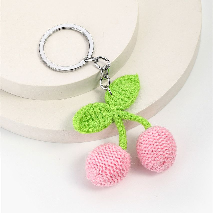 Bag Charm Cute Handmade Wool Knitted Cherry Pendant Mobile Phone Pendant Keychain Chain Car Key Bag Pendant Accessories_viptrois.com