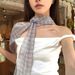 Korean Versatile Plaid Long Silk Scarf For Women's Summer 2025 New Fashion Style With High-end Feeling, Strap And Ribbon_viptrois.com