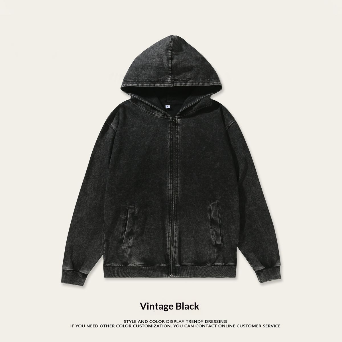 Pure Pure 320g Cross-Border Washed Vintage Cardigan Autumn New Heavyweight Double Yarn Pure Cotton Retro Zipper Men's Sweatshirt_viptrois.com