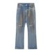 Men's Clothing Ac Style Ripped Yellow Mud Old Washed Dirty Pants Loose Flared Jeans For Men And Women_viptrois.com
