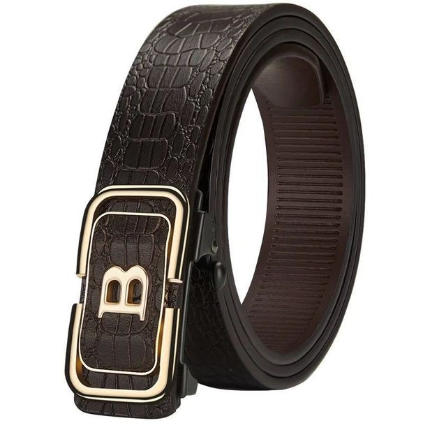 Men's Belts New Crocodile Pattern Men's Belt Genuine Leather Pure Cowhide Toothless Automatic Buckle Business All Match Casual Belt Letter Buckle_viptrois.com