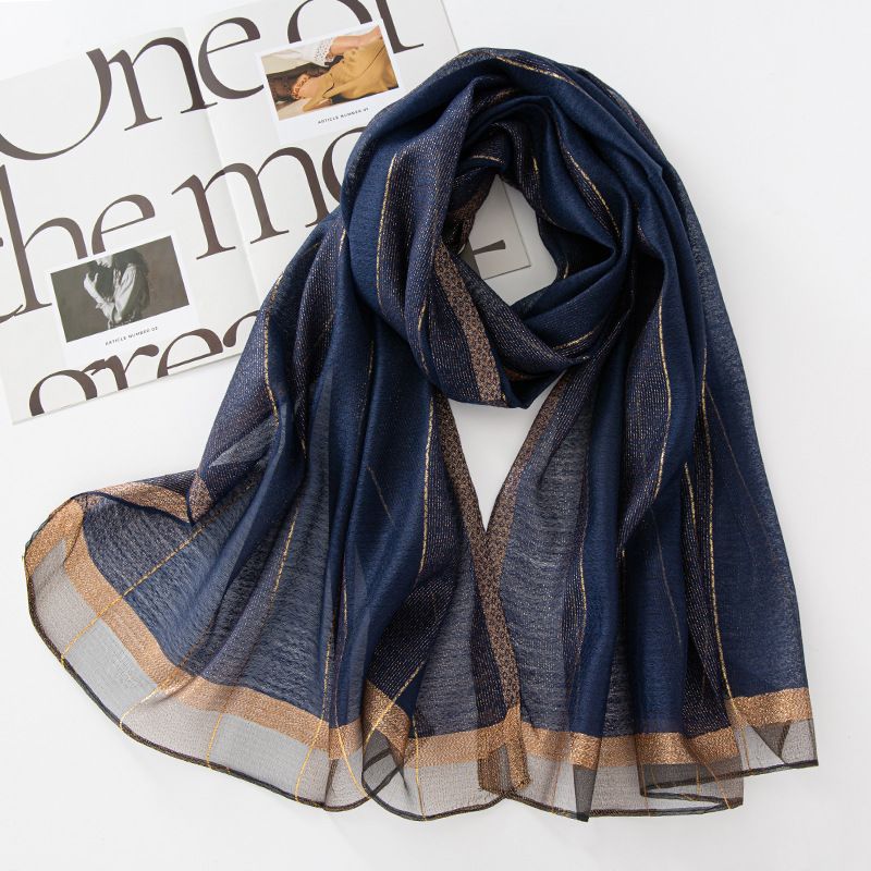 Unisex Mulberry silk striped scarf Women's warm fashion silver silk shawl ethnic style scarf_viptrois.com
