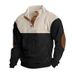 Men's Casual Color-Block Stand Collar Fleece Sweatshirt - Breathable & Comfortable Plus Size Pullover For Spring/Autumn_viptrois.com