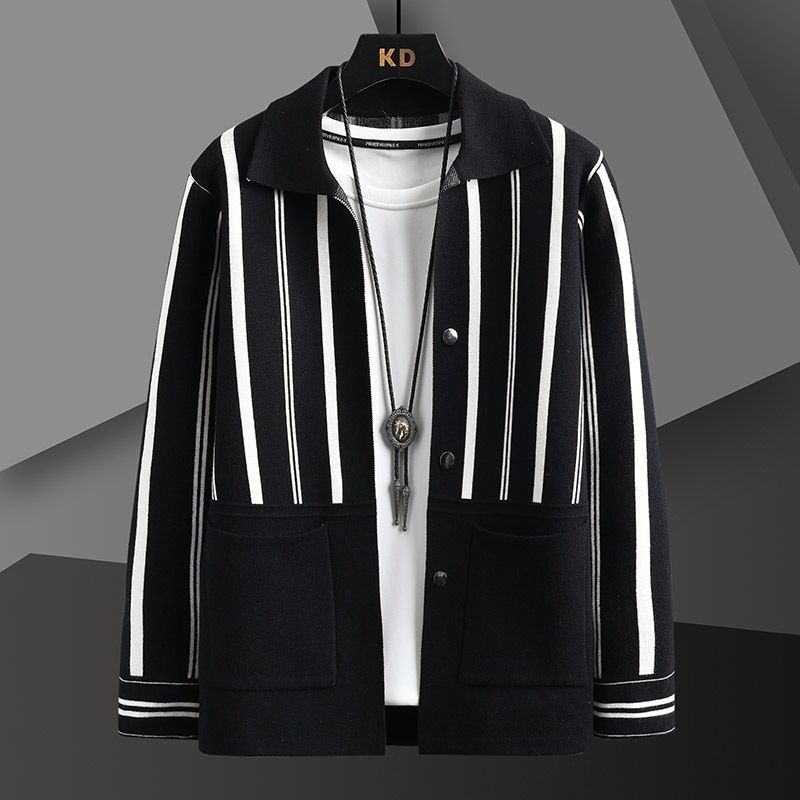 Men's Knit Cardigan – Spring & Autumn Lightweight Sweater (Khaki/White, M-5XL)_viptrois.com