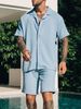 Men's Clothing Summer Casual Lapel Shirt Short Sleeved Shorts Men's Suit_viptrois.com