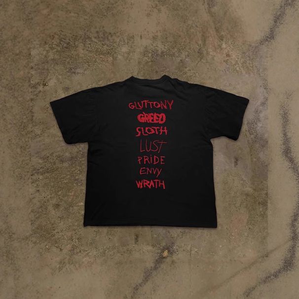 Heavyweight Pure Cotton Oversized T-Shirt Dark Style Printed Loose Short Sleeved Top for Couples High Street Style 250g_viptrois.com