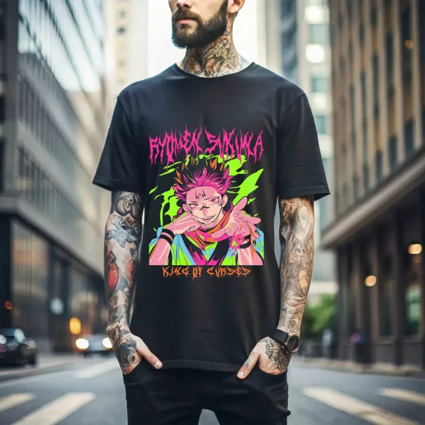 MENS WOMENS Ryomen Sukuna T-Shirt Mens Womens Tees Top Jujutsu Kaisen Anime Itadori Black T-Shirt Mens Womens Tees Top Strong 014_viptrois.com