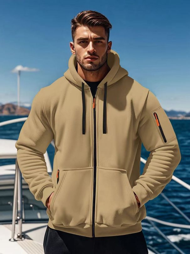 Men's Zip-Up Fleece Hoodie – Premium Poly-Cotton Blend Pullover For Casual & Streetwear (15 Colors, S-Xxxl)_viptrois.com
