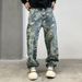 Men's Clothing Jacquard Jeans Fashion New Casual Street Denim Loose Straight Pants High Street Fashion All Match Trousers_viptrois.com